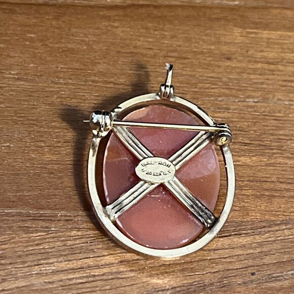 Vintage 1/20 12k Gold Filled Bal-Ron Art Deco Shell Cameo Pendant Brooch Pin - Picture 6 of 6